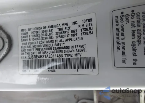 2010 Honda Crv z USA, uszkodzony, nr VIN 5J6RE4H31AL011453